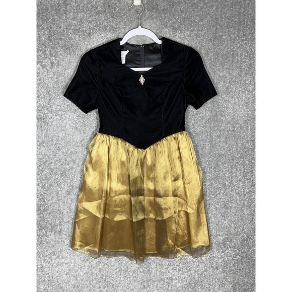 Jessica McClintock Other - Jessica McClintock Girls‎ Velour Chiffon Holiday Dress Girls Size 12 Black Gold
